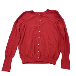 Love Tree Cardigan Sweater Womens Large Red Long Sleeve Crew Neck Button Front